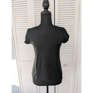 Eileen Fisher Top Women's Sz PM Black Scoop Neck Cap Sleeve Casual Viscose Tee